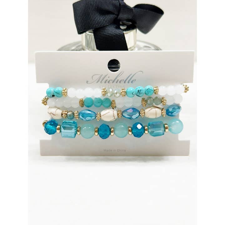 4-pc Light Blue Shades Stacked Mix Beads Bracelet for wholesale on Faire1