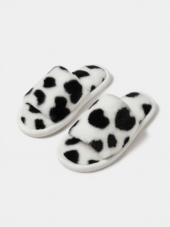 Fuzzy Heart Print Open Toe Home Slippers DP25F911 for wholesale by Dipped Shop