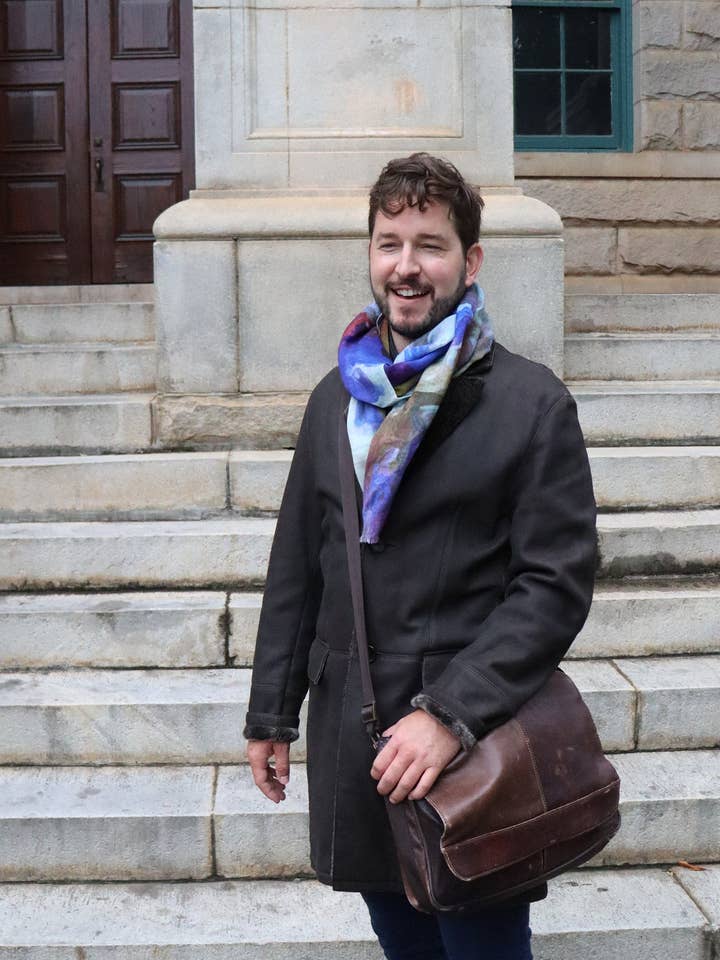 "Winter Wild" Men's Handwoven Beechwood Scarf for wholesale by Lady Barbara Pinson Artist