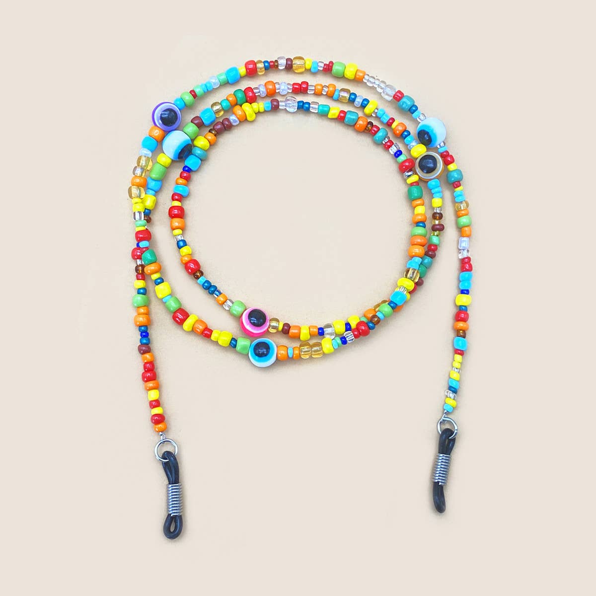 MULTICOLOR RAINBOW COLORED RICE BEADS GLASSES LANYARD_CWMM1167 for wholesale on Faire2