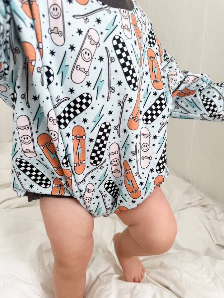 Oversized Cozy Romper - Retro Skateboard for wholesale by Addie Joy company