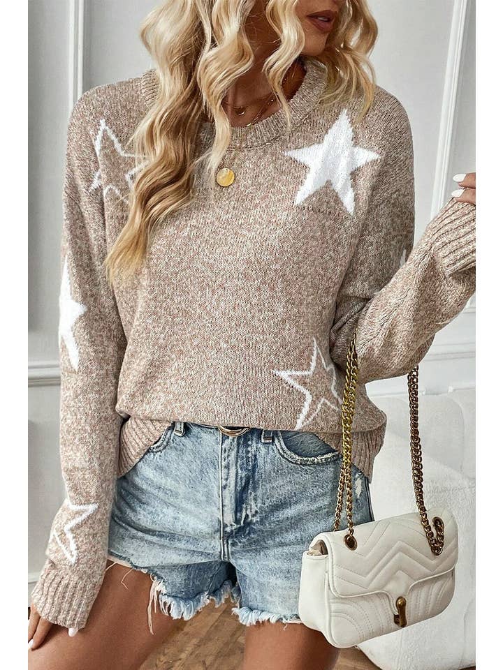 Khaki Star Drop Shoulder Sweater - Regular Fit for wholesale on Faire