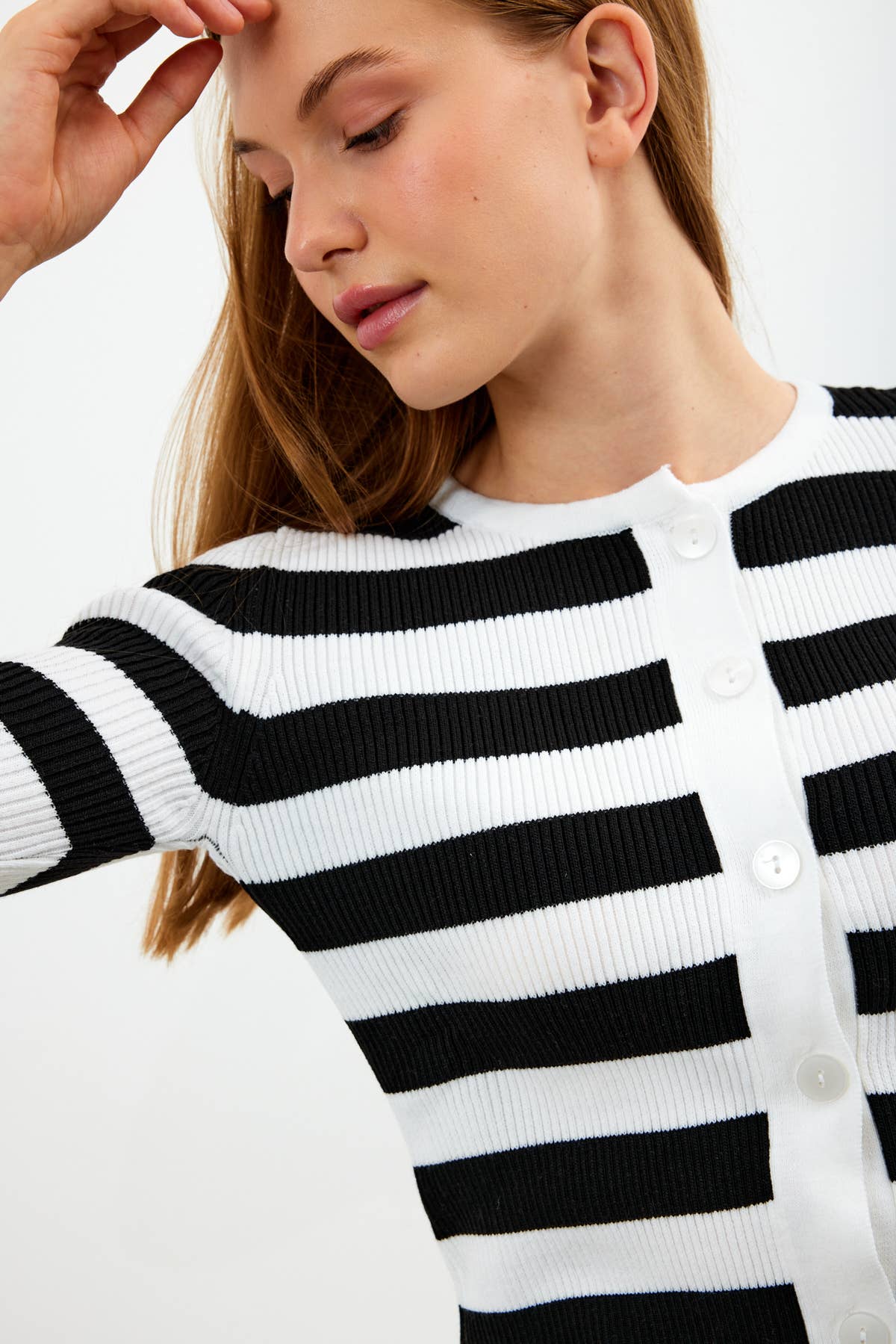 VAV NEW YORK - Wholesale Knit Top - Women's - Women's Striped Knit Top Button Down Knit Blouse Slim Fit0