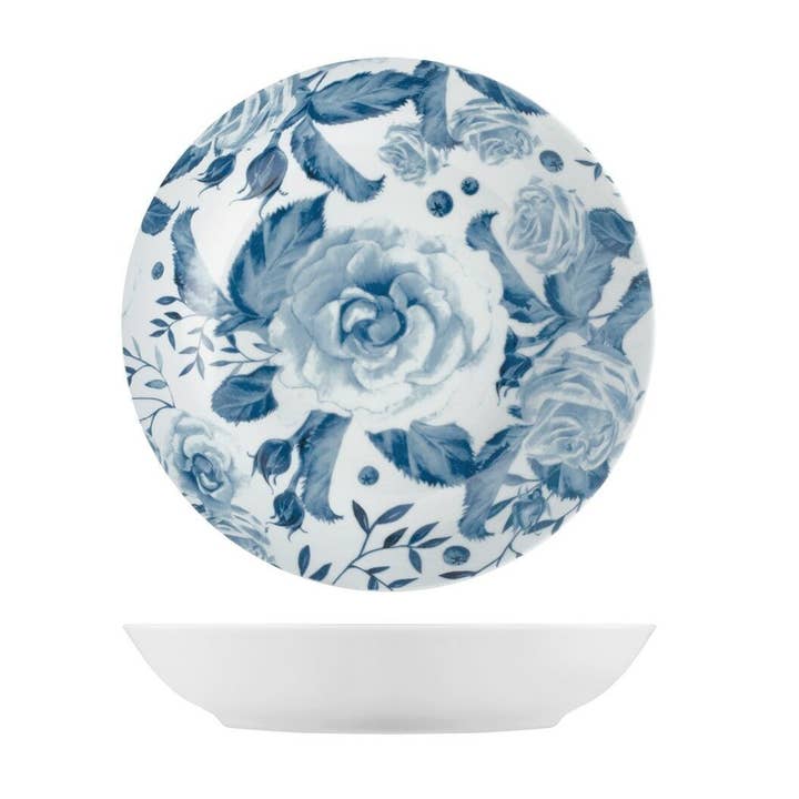 H&H - Wholesale Decorative Plate/Dish/Bowl - Blue Rose Deep Plate in Decorated Porcelain cm 200