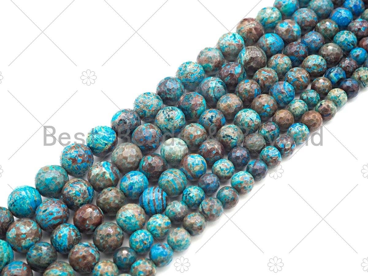 BestBeads&Beyond - Wholesale Kralen - Natuurlijke kwaliteit blauwe eiken jaspis ronde facetkralen, 6 mm/8 mm/10 mm/12 mm/14 mm jaspis, 15.5" volledige streng, Sku #U11402