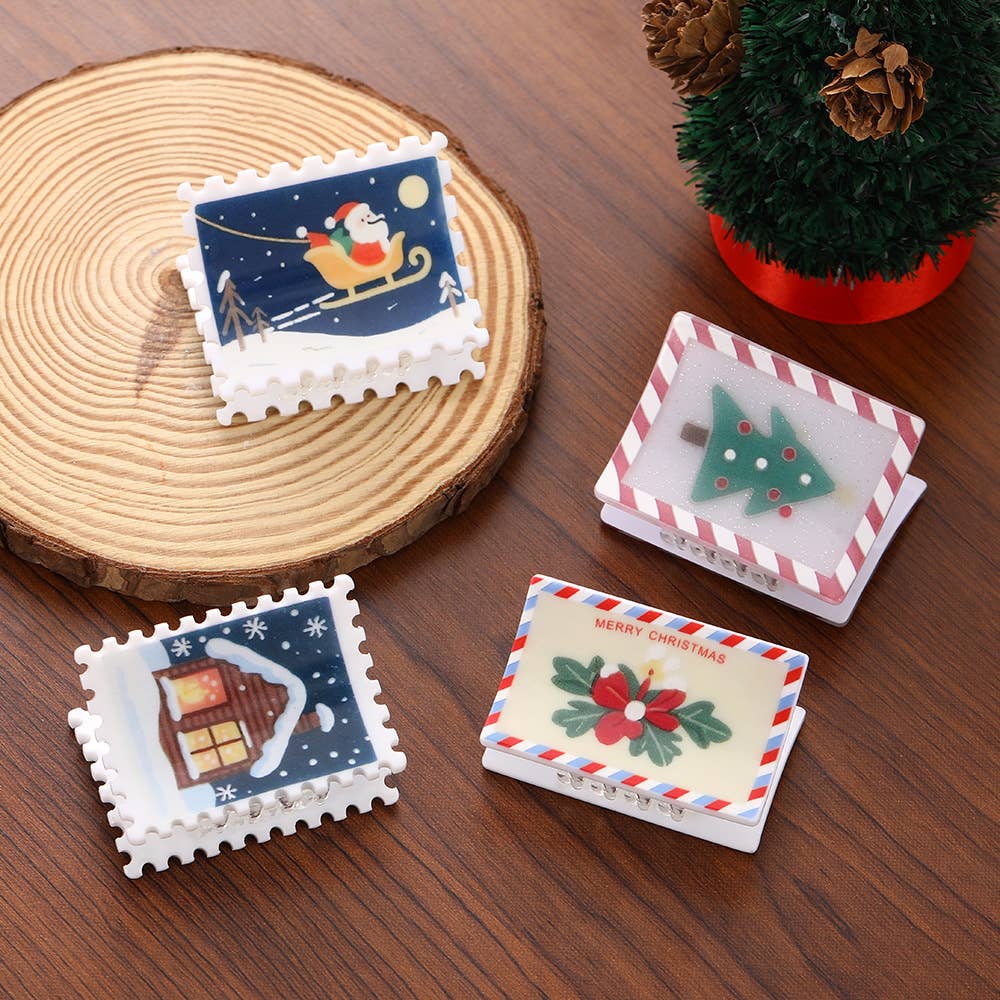SoapElenGlen - Vente Pince à cheveux – femme - Barrette Timbre-Poste & Carte Postale à Thème de Noël5