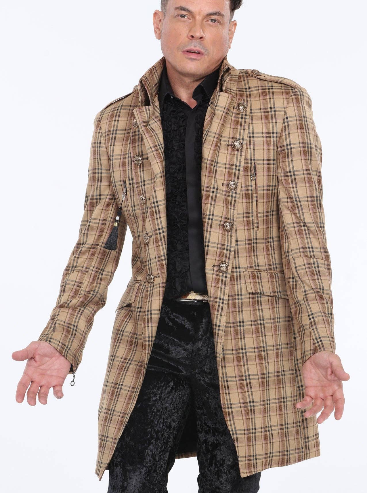 Angelino - Wholesale Coat - Men's - men long coat, plaid brown2