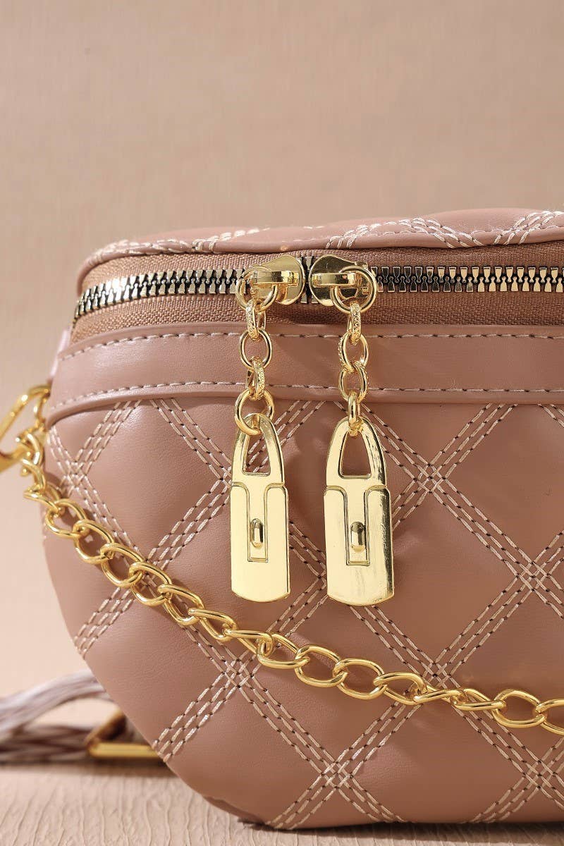 42POPS - Wholesale Crossbody Bag - Women's - ,,,..._ SI-27449 Quilted Vegan Leather Crossbody Bum Bag3