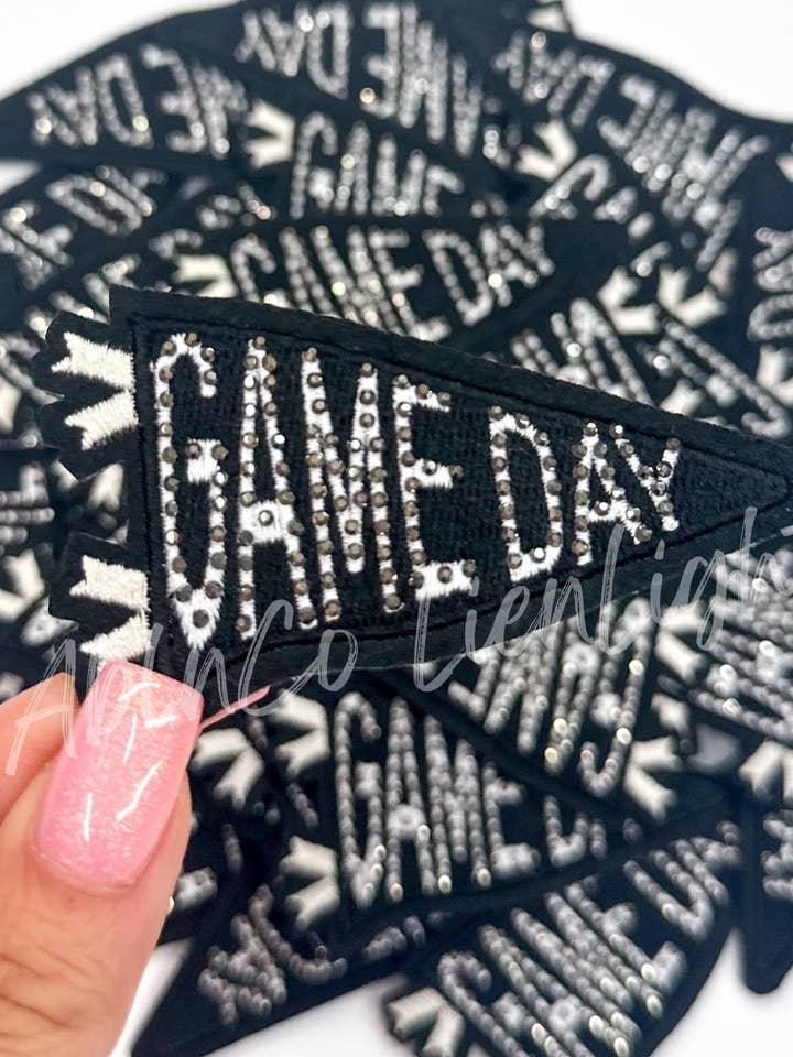 black game day rhinestone patch trucker hat patches iron on for wholesale by ABLNco