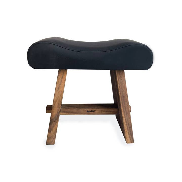 The Suar Stool with Leather - Natural Black for wholesale by Bazar Bizar Living