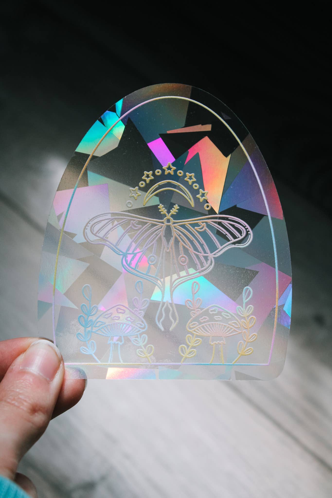 Luna Moth Mushroom | Regenbogenfarbener Sonnenfänger für den Großhandel von Scribbles and Doodlez