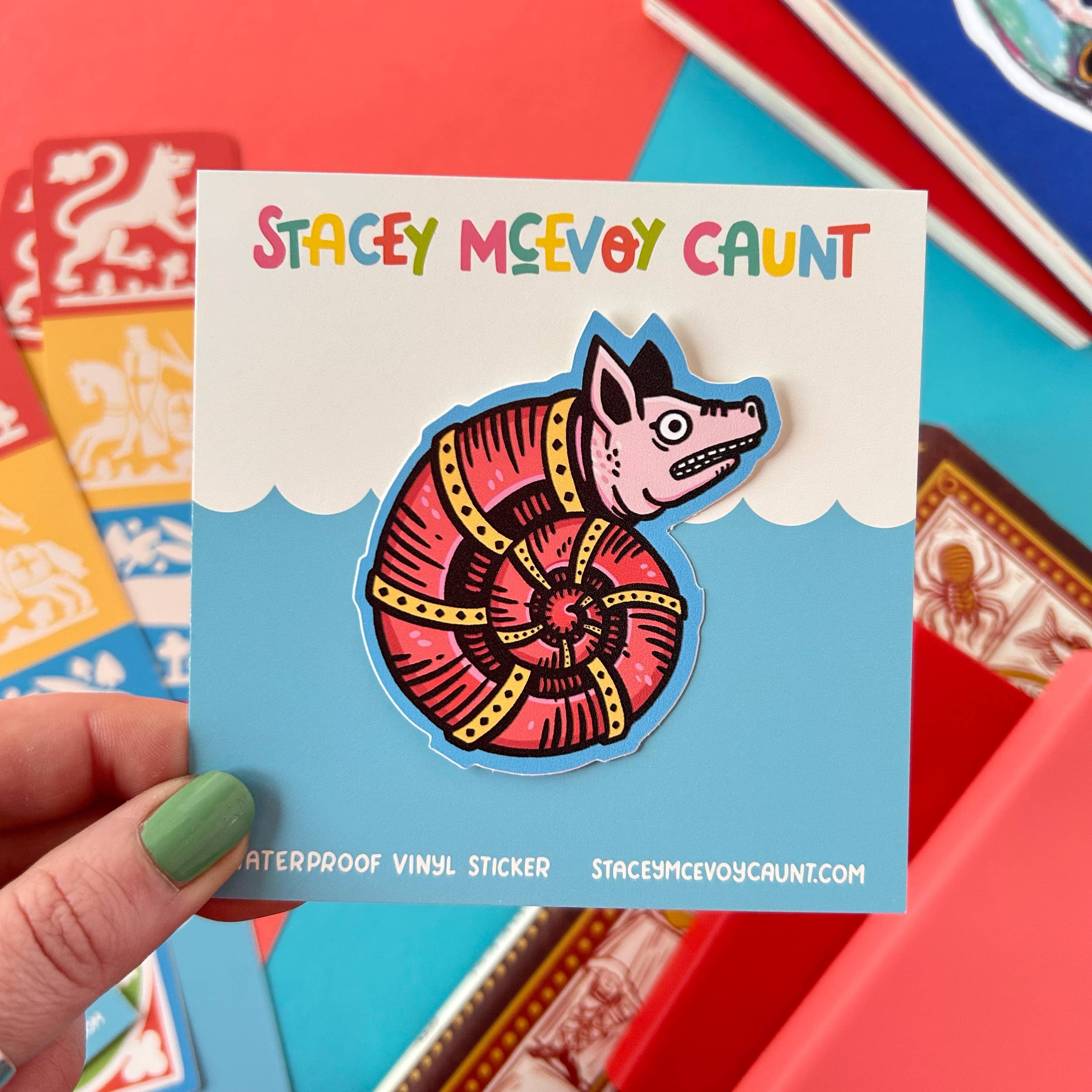 Stacey McEvoy Caunt – wholesale Sticker – Pig Snail Medieval Marginalia Vinyl Sticker 0