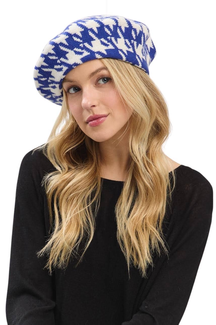 Artini Accessories - Wholesale Beret - Women's - Houndstooth Pattern Soft Knit Beret Hat1