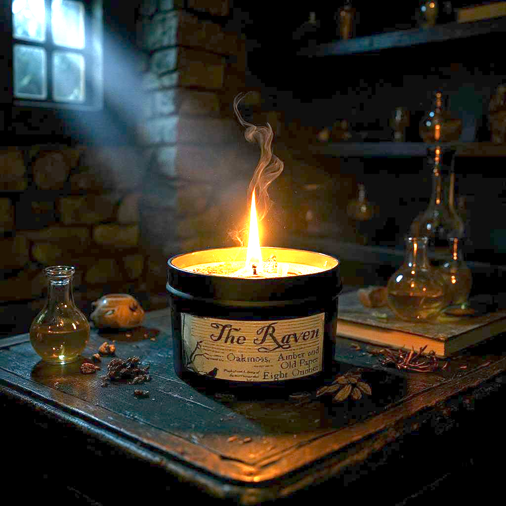 Raven’s Hearth - Wholesale Jar/Filled Candle - The Raven Candle | Beautiful Fall Scent | Soy Wax | Crystals4