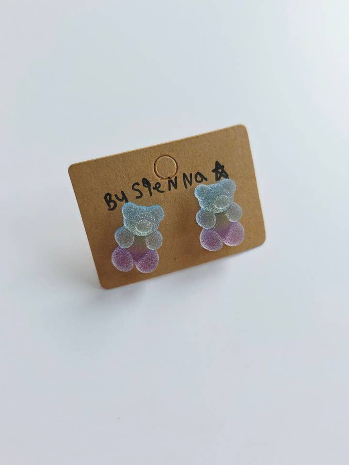 Sour Blue Gummy Bear Earrings for wholesale by Petite Sips & Sweets