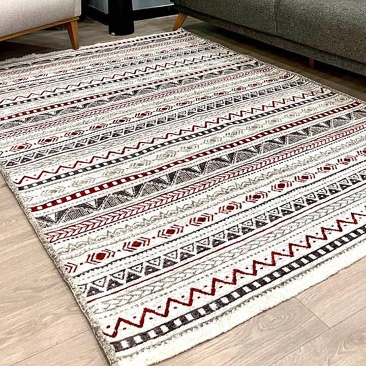Alfa Rich Inc - Vente Tapis - Grand tapis bordeaux, rouge et gris, pour salon, chambre à coucher, cuisine, salle à manger, 8x10 5x7, décoration bohème esthétique ethnique, éclectique, aztèque