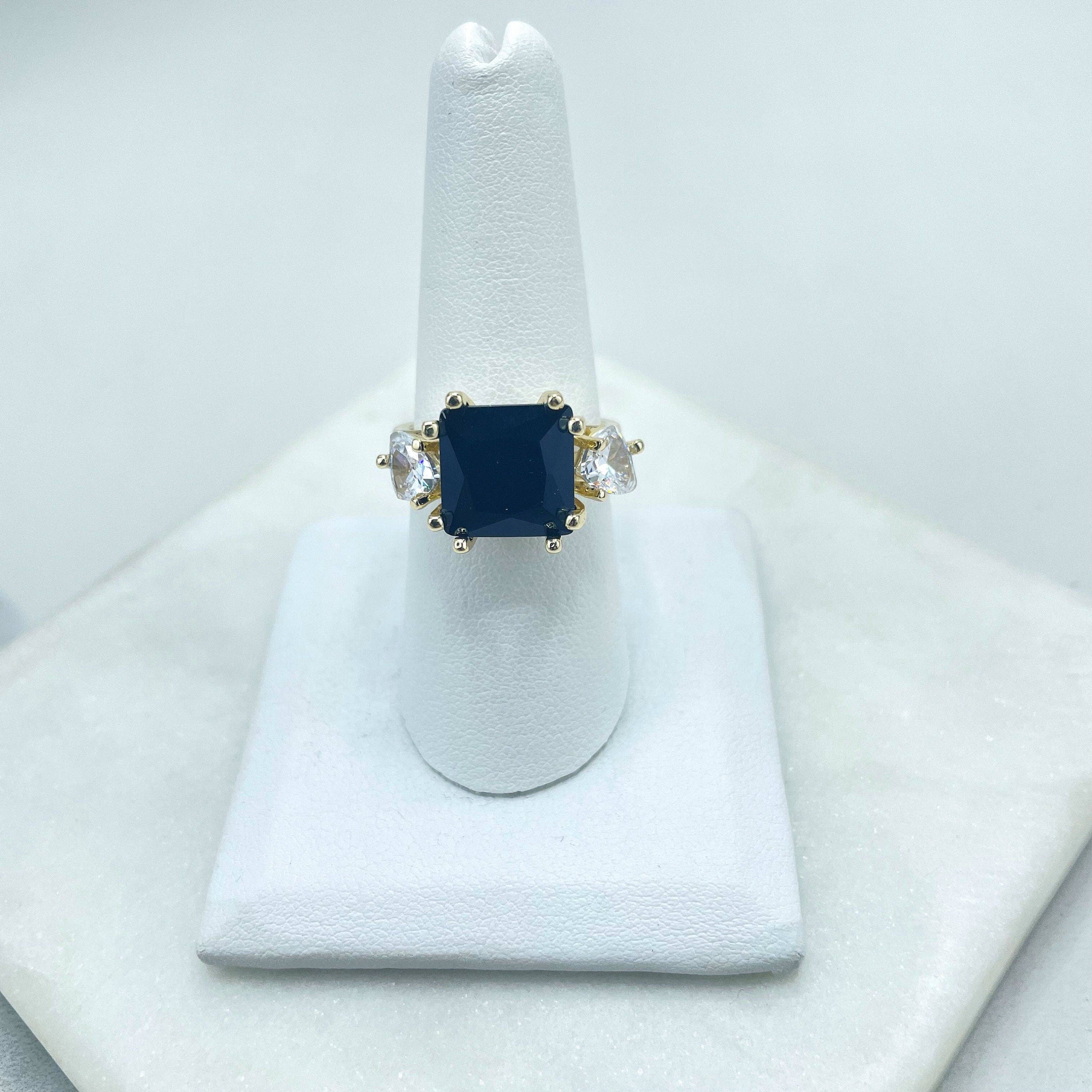 DIJU Jewelry - Wholesale Cocktail/Statement Ring - 18k Gold Filled Clear & Colored CZ Square Cocktail Ring2