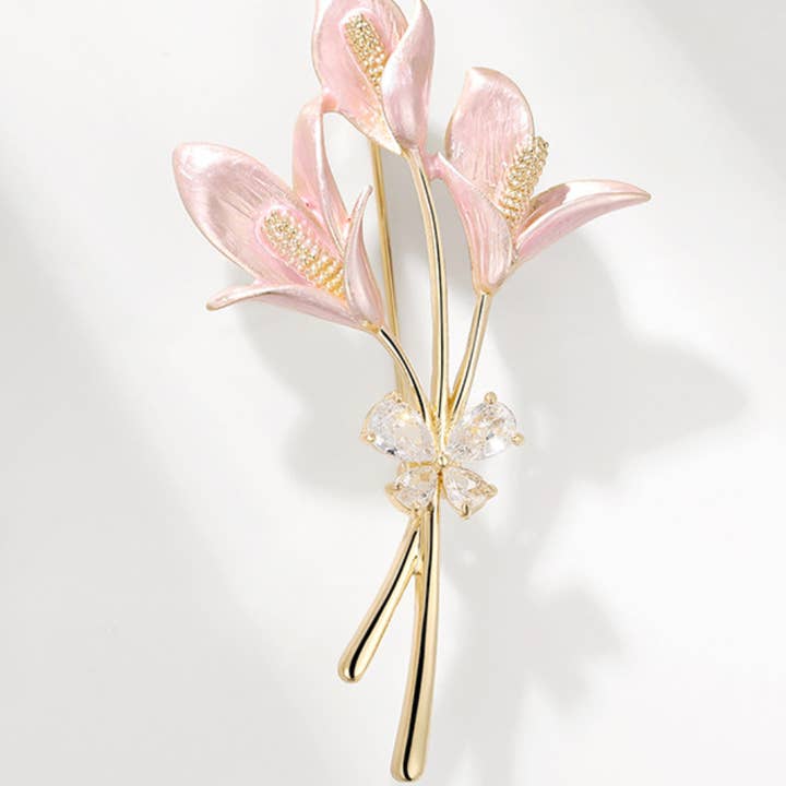 Elegant Enamel Lily Brooch for wholesale by Bright MacMing