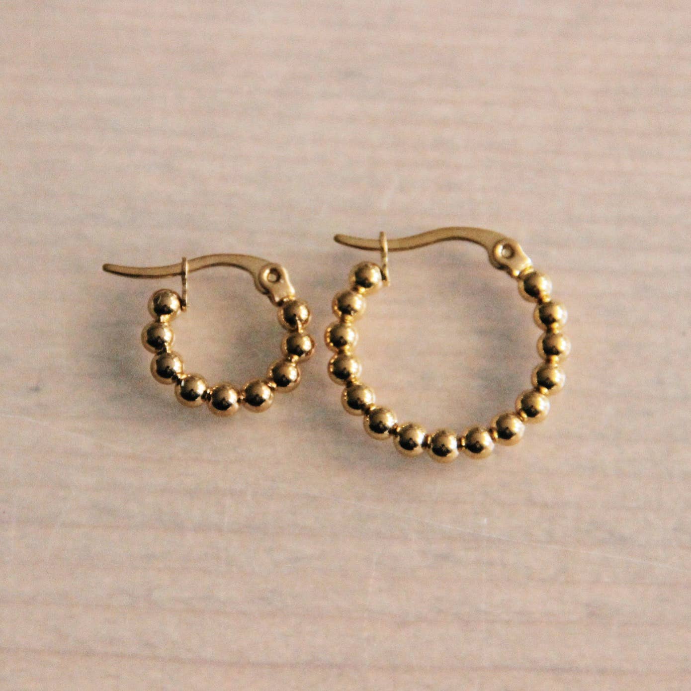 Bazou - Wholesale Hoop Earrings - Stainless Steel Creoles 14mm “Balls” - Gold1