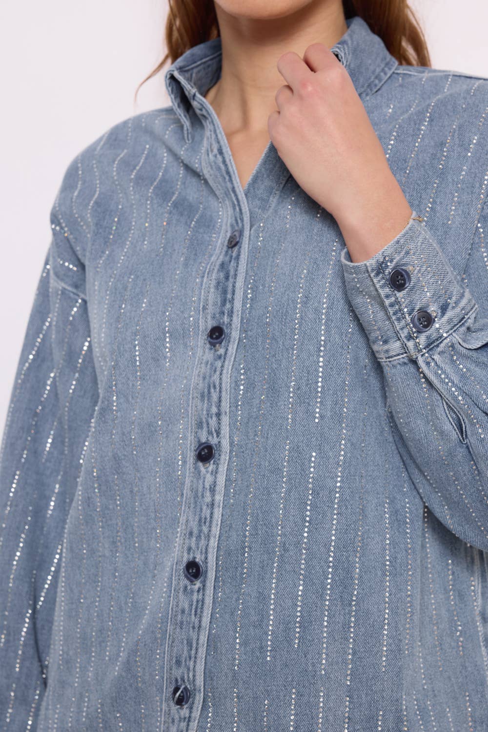 MYSTERY JANE - Venta al por mayor Cazadora vaquera - Mujer - Chaqueta de mezclilla clara con cristales Mj20053