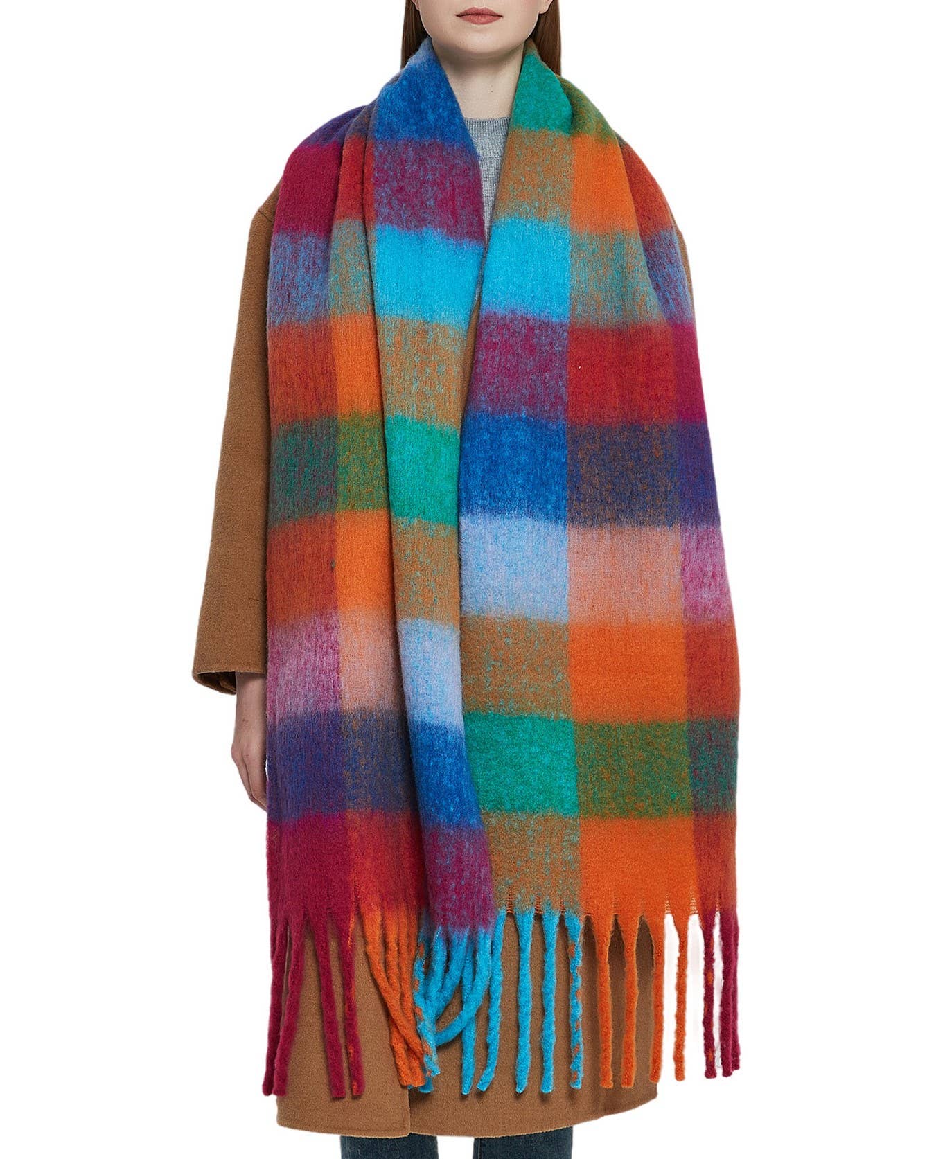 HIDDENBRAND - Wholesale Scarf - Women's - Colour Block Scarf with tassel detail12