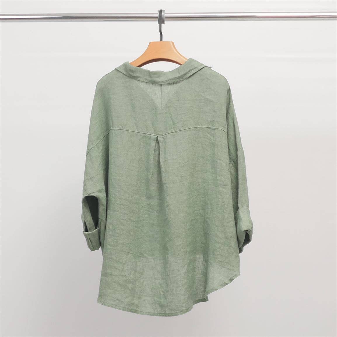 Cecile Wang - Wholesale Button Down Shirt - Women's - Open collar linen shirt YX893033