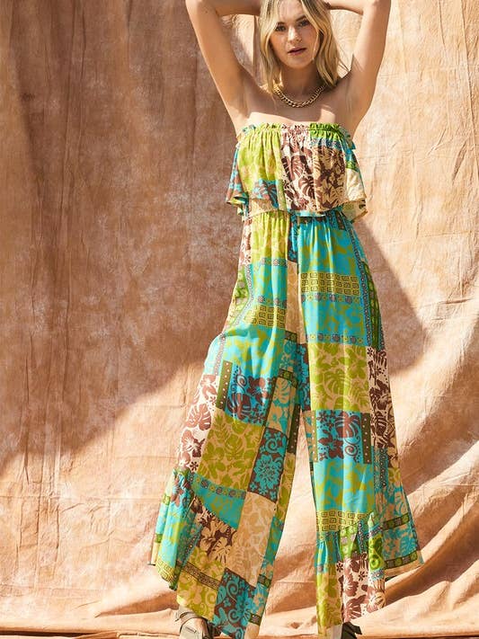 Printed Wide Leg Tube Jumpsuit for wholesale by ILLA ILLA