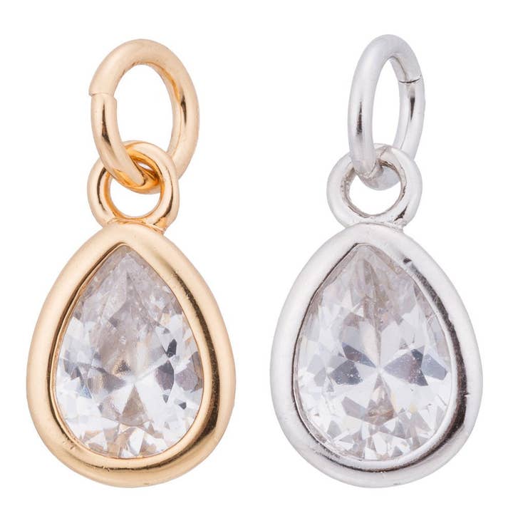 Gold / Silver / Rose Gold Pear Shaped, Tear Drop, Dangle Charm Modern Women DIY Craft Cubic Zirconia Bracelet Charm Bead Findings Pendant For Jewelry Making C-180 for wholesale by Aim Eternal