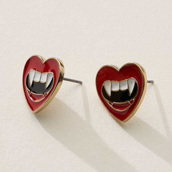 GD Heart Stud Earrings with Vampire Fangs for wholesale on Faire3