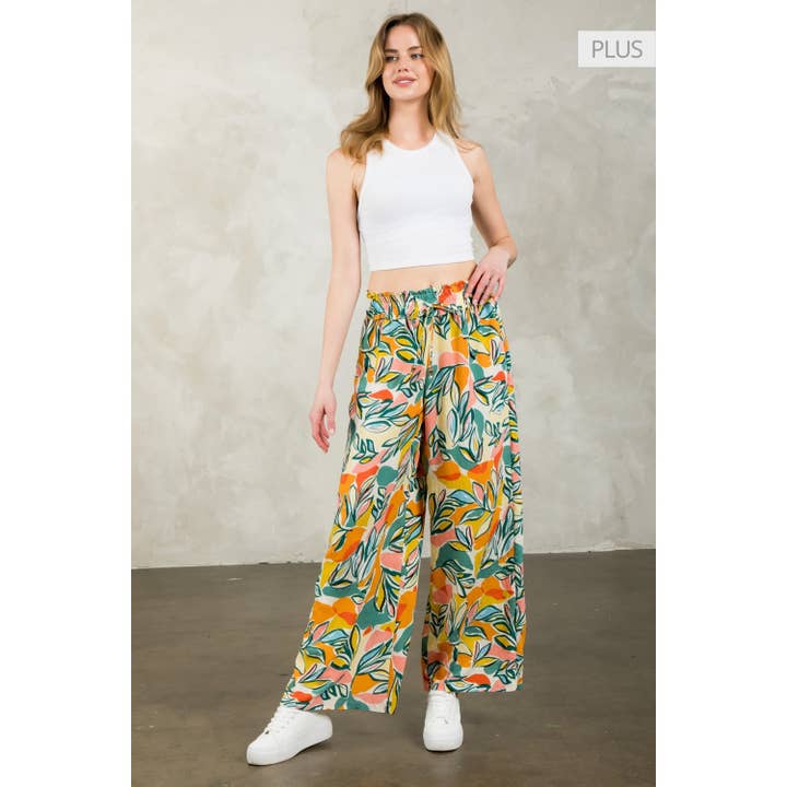 /Size XL/ Multi Color Leaf Print Wide Leg Pants for wholesale by THML