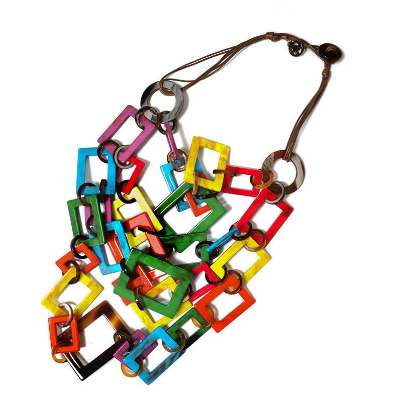 AMORINO SRL - Wholesale Link & Chain Necklace - MULTILAYER NECKLACE WITH RESIN RECTANGLES - FT24184B7603