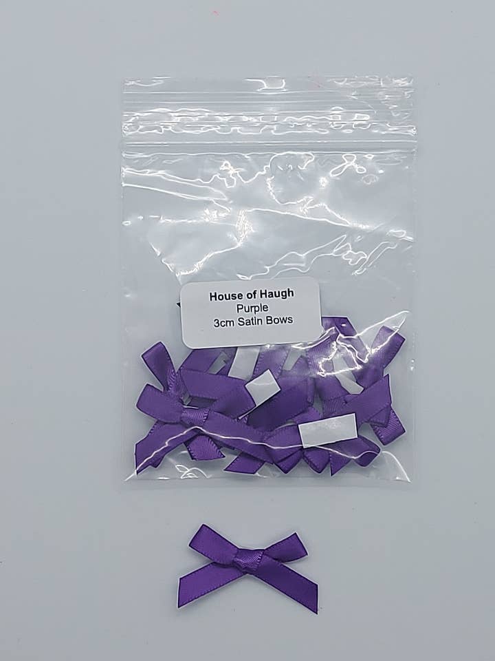 10 X 3cm Satin Bows Purple for wholesale by House of Haugh Craft Supplies
