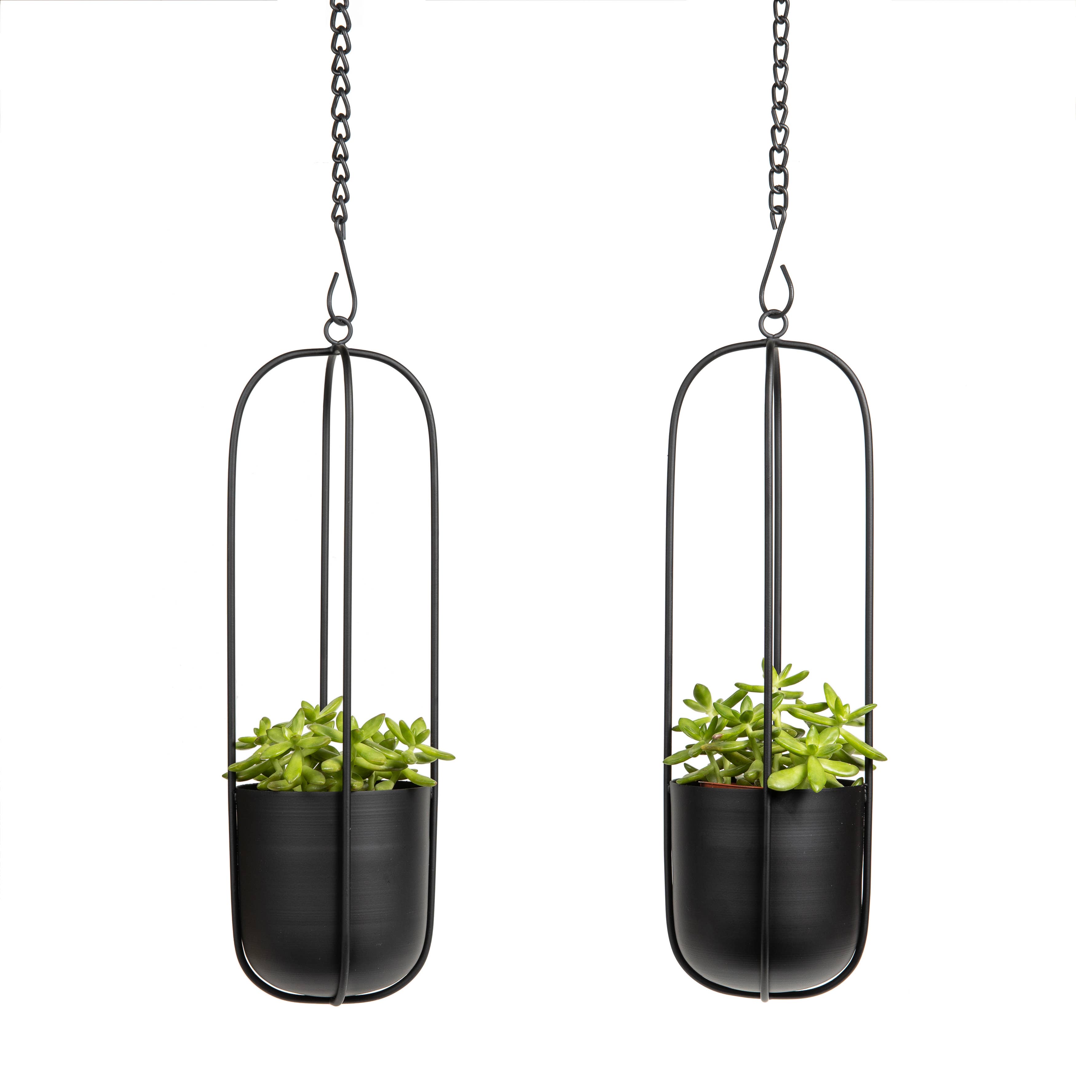 Danya B – wholesale Hanging planter – Walter 2-Piece Modern Black Oval Hanging Wall Planter Set1