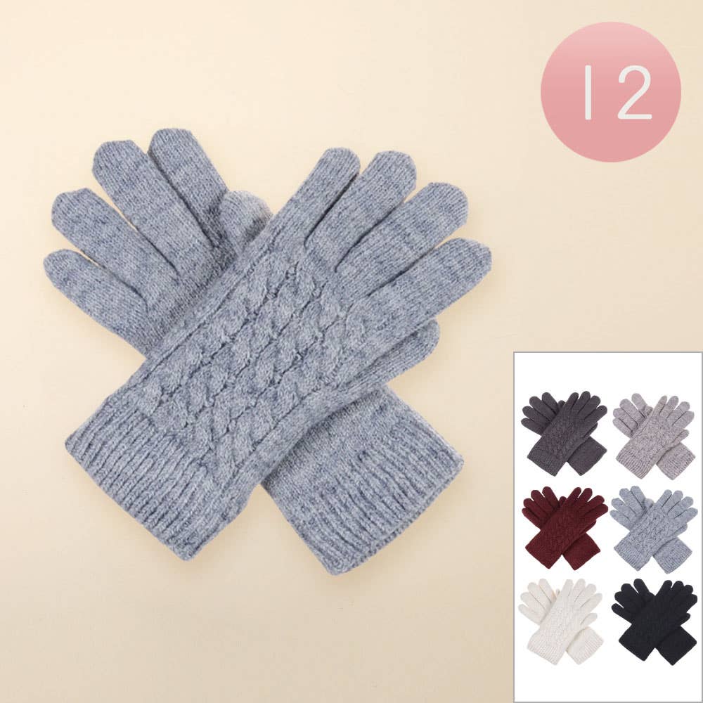 Sensibling Corp. – wholesale Gloves – Women's – 12Pairs - Faux Fur Lining Classic Cable Knit Gloves0
