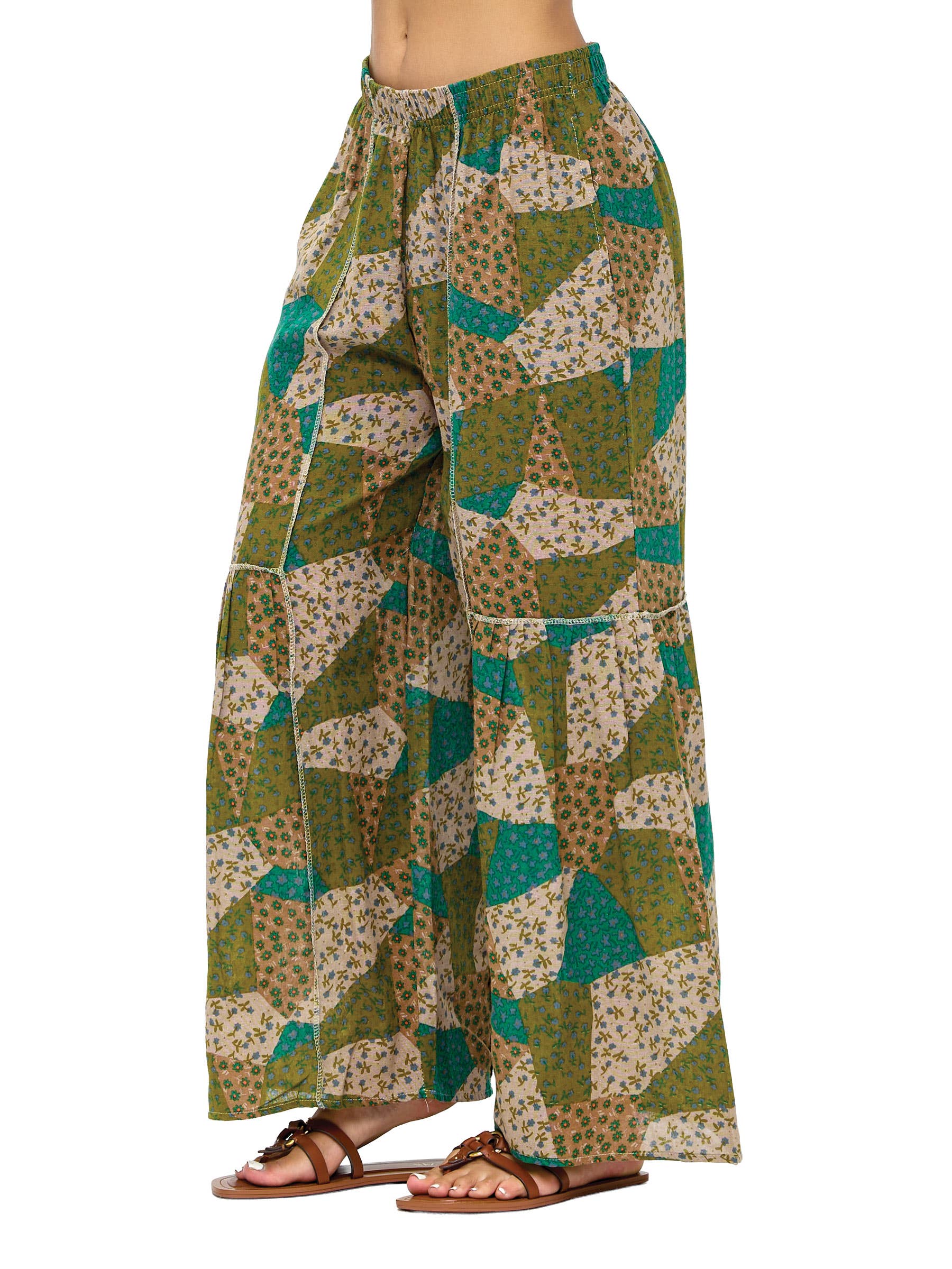 Yak & Yeti - Wholesale Pants - Women's - Palazzo Pants Boho Ruffled Floral Patchwork9