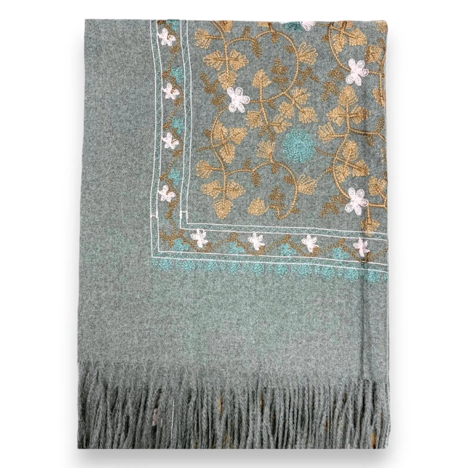 London Scarves - Wholesale Scarf - Women's - Embroidery flower print on blank canvas with tassels  3
