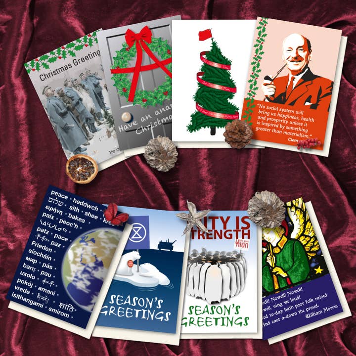 Biglietti natalizi misti progressivi, confezione da 8 per la vendita all'ingrosso da parte di Radical Tea Towel