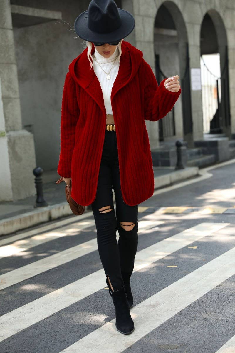 Lily Clothing - Wholesale Jacket - Women's - WOMEN HOODED CORDUROY WINTER PLUSH CASUAL JACKET_CWOJA06383