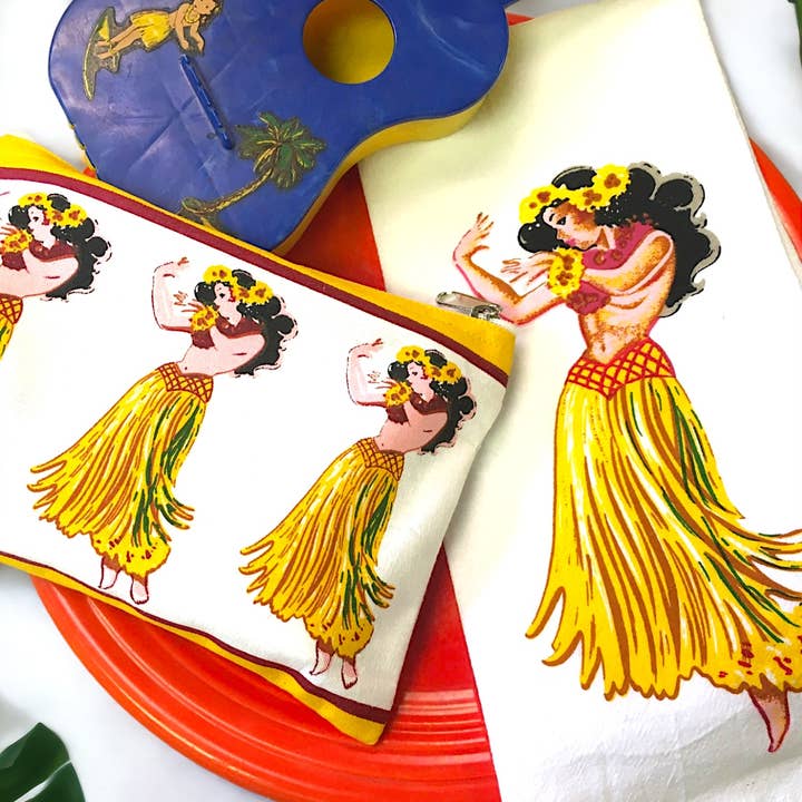 Red and White Kitchen Company - Wholesale Tea Towel - Hula Retro Flour Sack Kitchen Tea Towel1