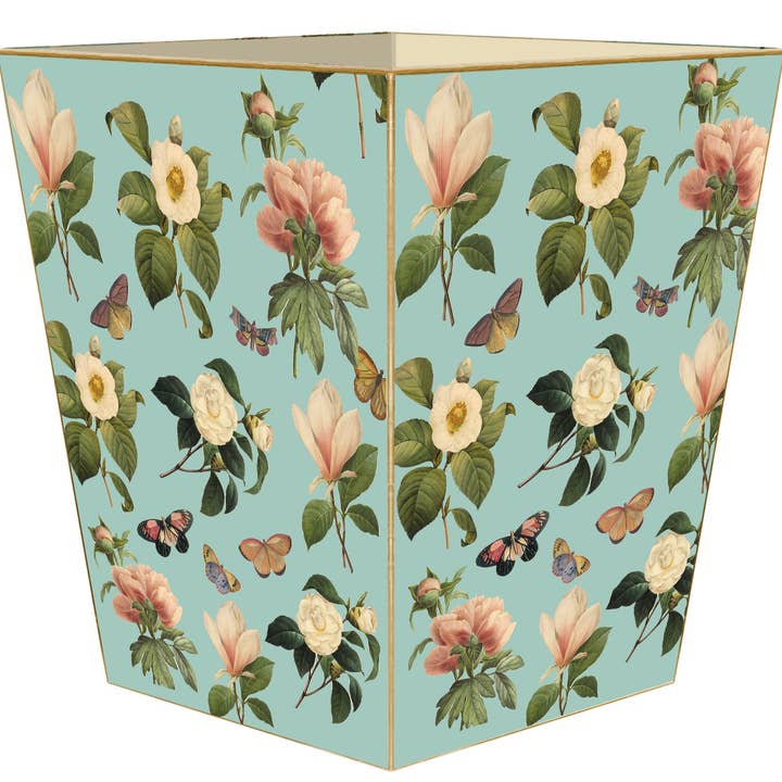 Floral 1 on Aqua Handmade Wastepaper Trashcan for wholesale by Marye-Kelley