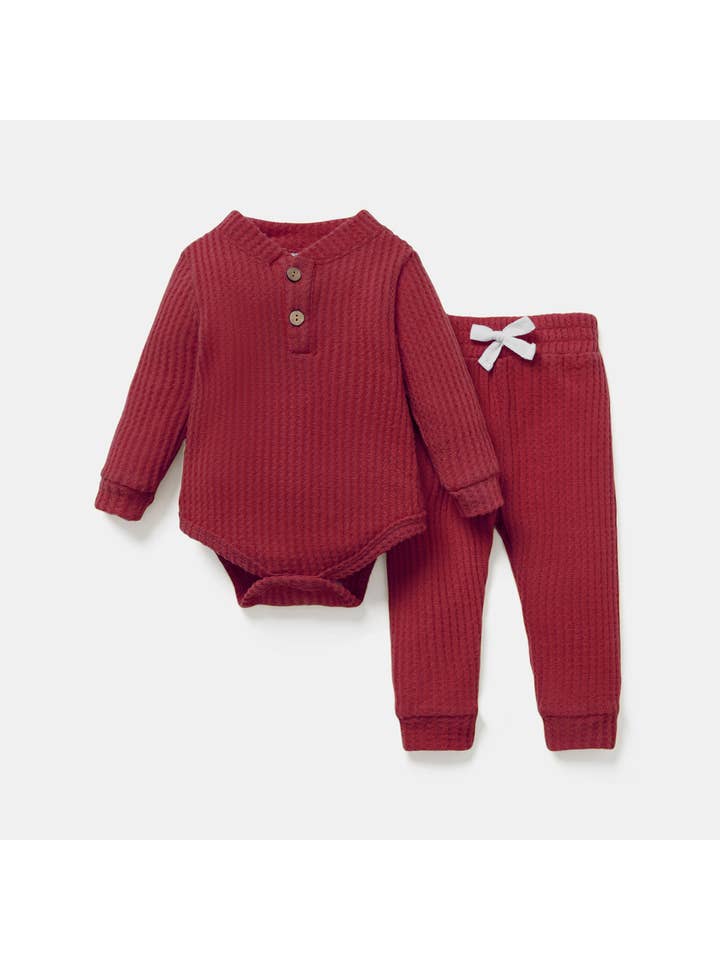 PatPat - Wholesale Clothing Set - Baby - 2pcs Solid Waffle Long-sleeve Baby Set54