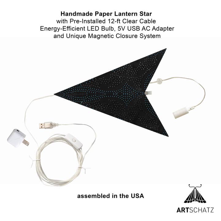 Artschatz LLC - Wholesale Paper Lantern/Lamp - Marrakesh ~5 P, 24", Black / Cyan Paper Star Light2