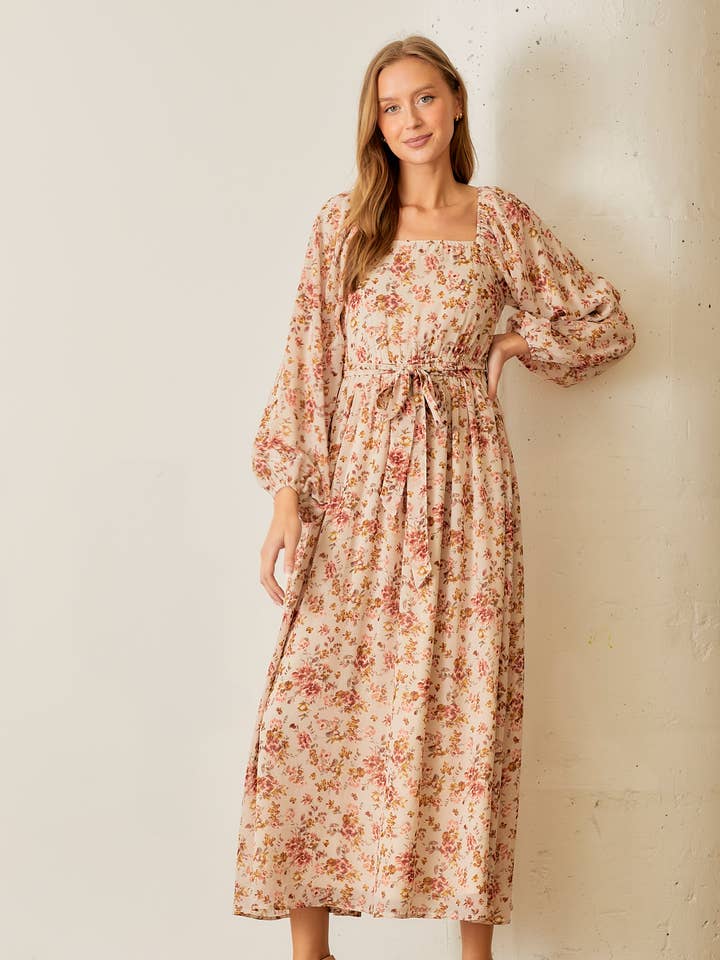 FLORAL PRINT SQUARE NECK MAXI DRESS for wholesale by Polagram by Wellmade USA