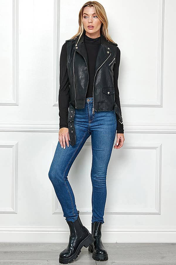 Veracci – wholesale Leather jacket – Women′s – Biker Faux Leather Sleeveless Jacket, Biker Vest1