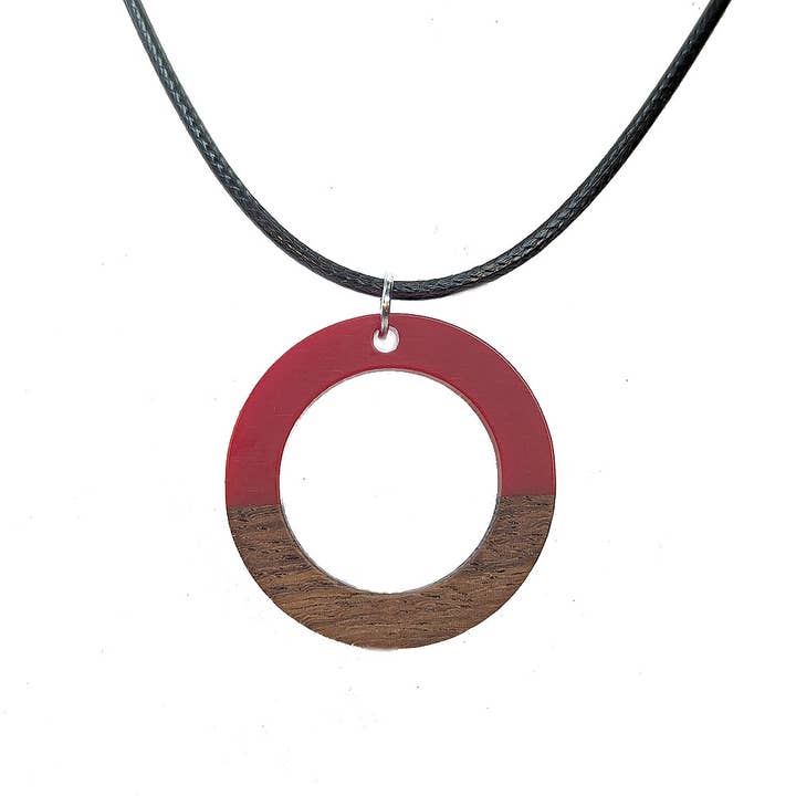 Red Resin Wood Hollow Round Hoop Necklace for wholesale by Stylish Jewelry Supply