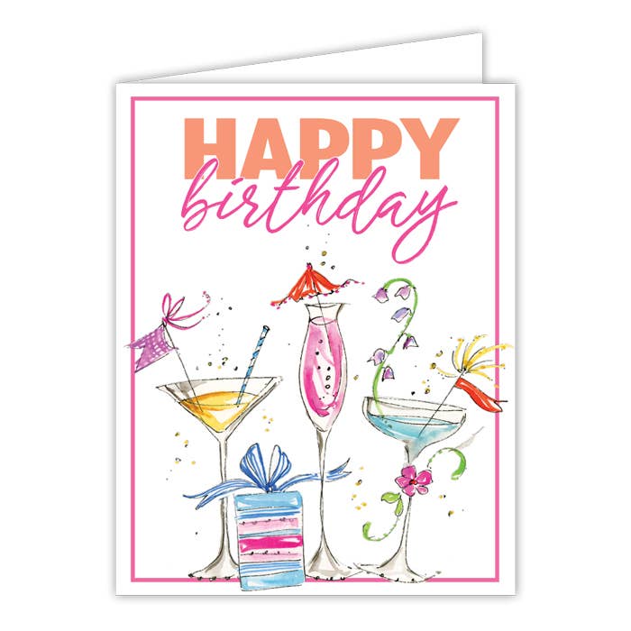 Happy Birthday Cocktails and Gift Greeting Card for wholesale by RosanneBeck Collections