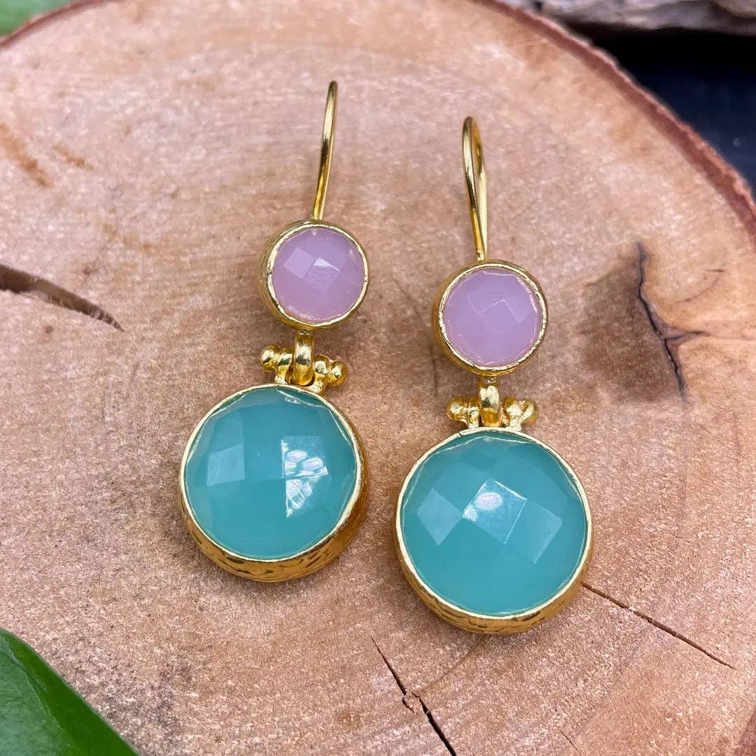 Kipepeo - Wholesale Dangle Earrings - Circle Double Stone Earrings6