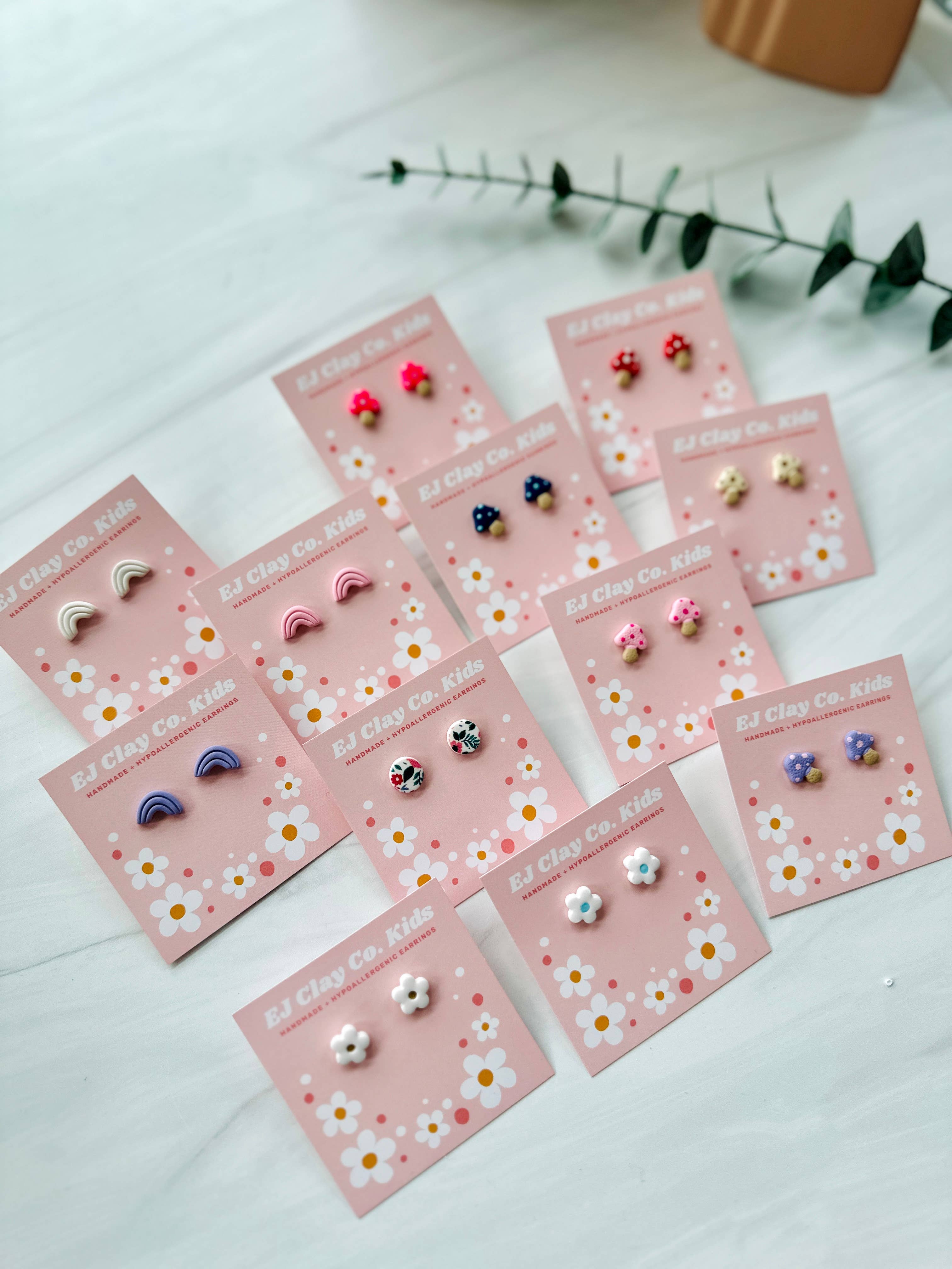 EJ Clay Co - Wholesale Stud/Post Earrings - EJ Clay Kids Collection- White Flowers1
