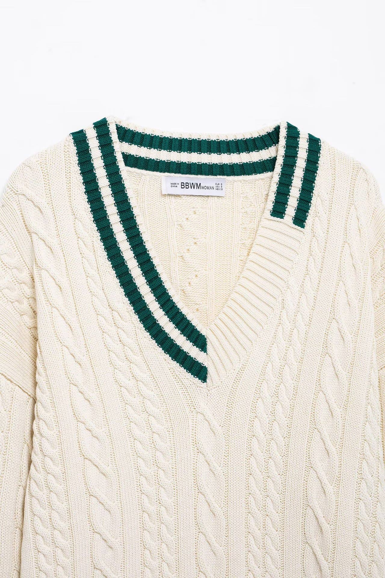 BEIGE V-neck fashion all-in-one eight-strand sweater for wholesale on Faire2