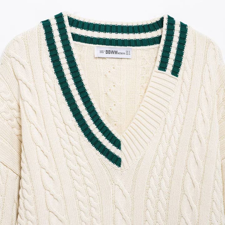 BEIGE V-neck fashion all-in-one eight-strand sweater for wholesale on Faire2